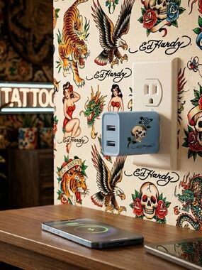 Ed Hardy Christian Audigier Rapid Charge Wall Charger USB-A & USB-C Ports (BLUE)